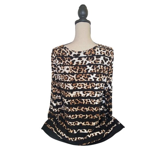 Ruby Rd Womens Medium Tunic Top Leopard Stripe Studed Neckline Rayon Mob Wife - Picture 1 of 9